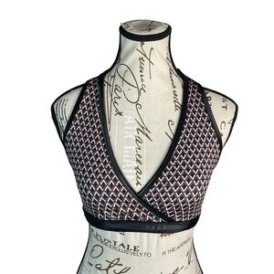 Noli Yoga Geometric Print Sports Bra Black White Pink Wrap V Neck Racerback Med